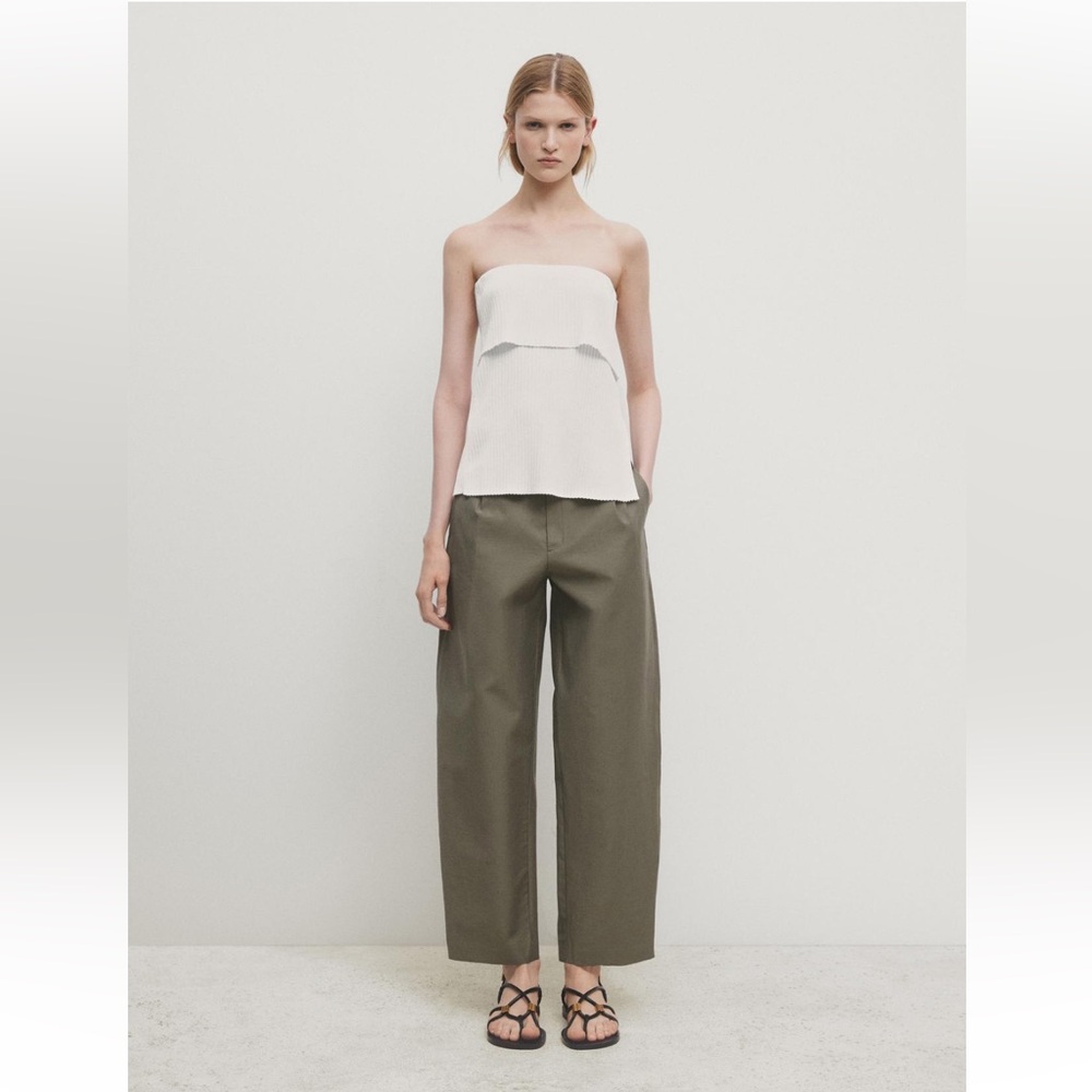 Massimo Dutti Cotton Blend Barrel Trousers